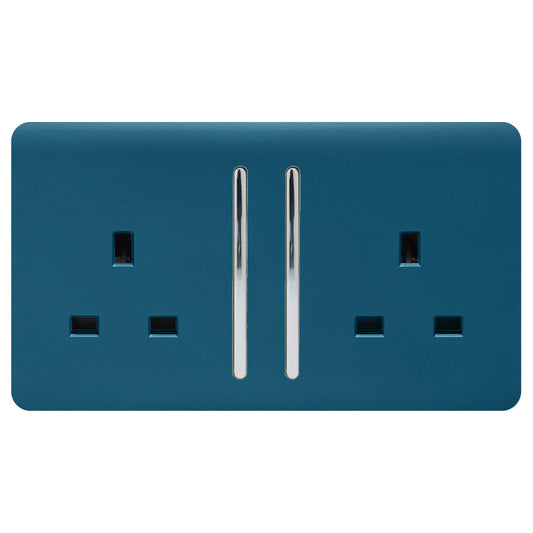 Trendi 2 Gang Artistic Modern Glossy 13 Amp Switched Plug Socket Midnight Blue (7 Pack)