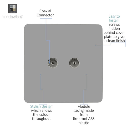 Trendi Artistic Modern Glossy Tactile 2 Gang TV Socket Light Grey