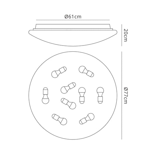 Mantra M6055 Zero E27 Ceiling/Wall Round 77cm, 9 x E27 (Max 20W), White Acrylic, 3yrs Warranty - M6055 Ceiling