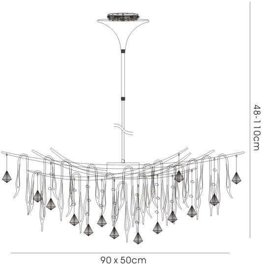 Diyas Cygnet Oval 11 Light G4 Polished Chrome/Black Glass/Crystal, NOT LED/CFL Compatible Ceiling Pendant Light Fitting
