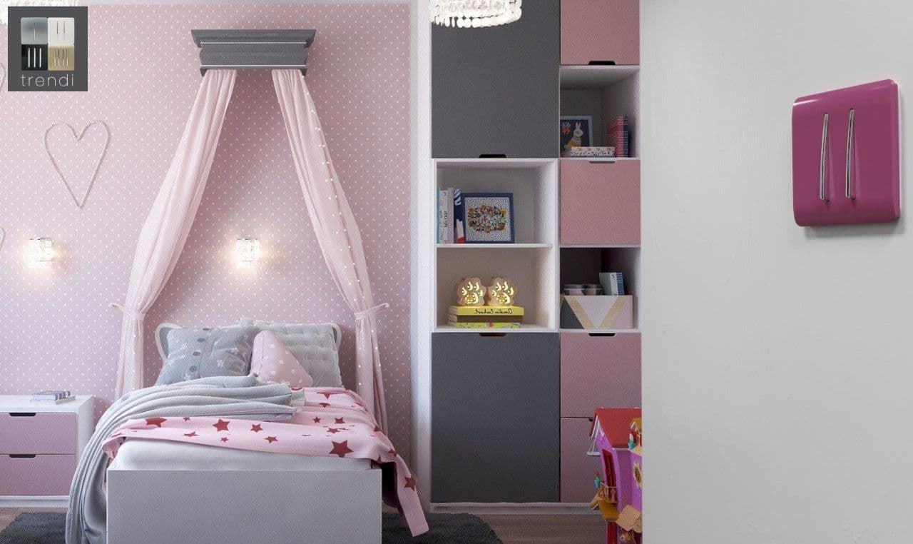 Trendi 2 Gang (2 Way & 3 way Intermediate) 240V Screwless Raised Front Plate Plastic Artistic Modern Glossy 10 Amp Chrome Rocker Double Electrical Wall Light Switch Candy Pink- ART-SS29PK