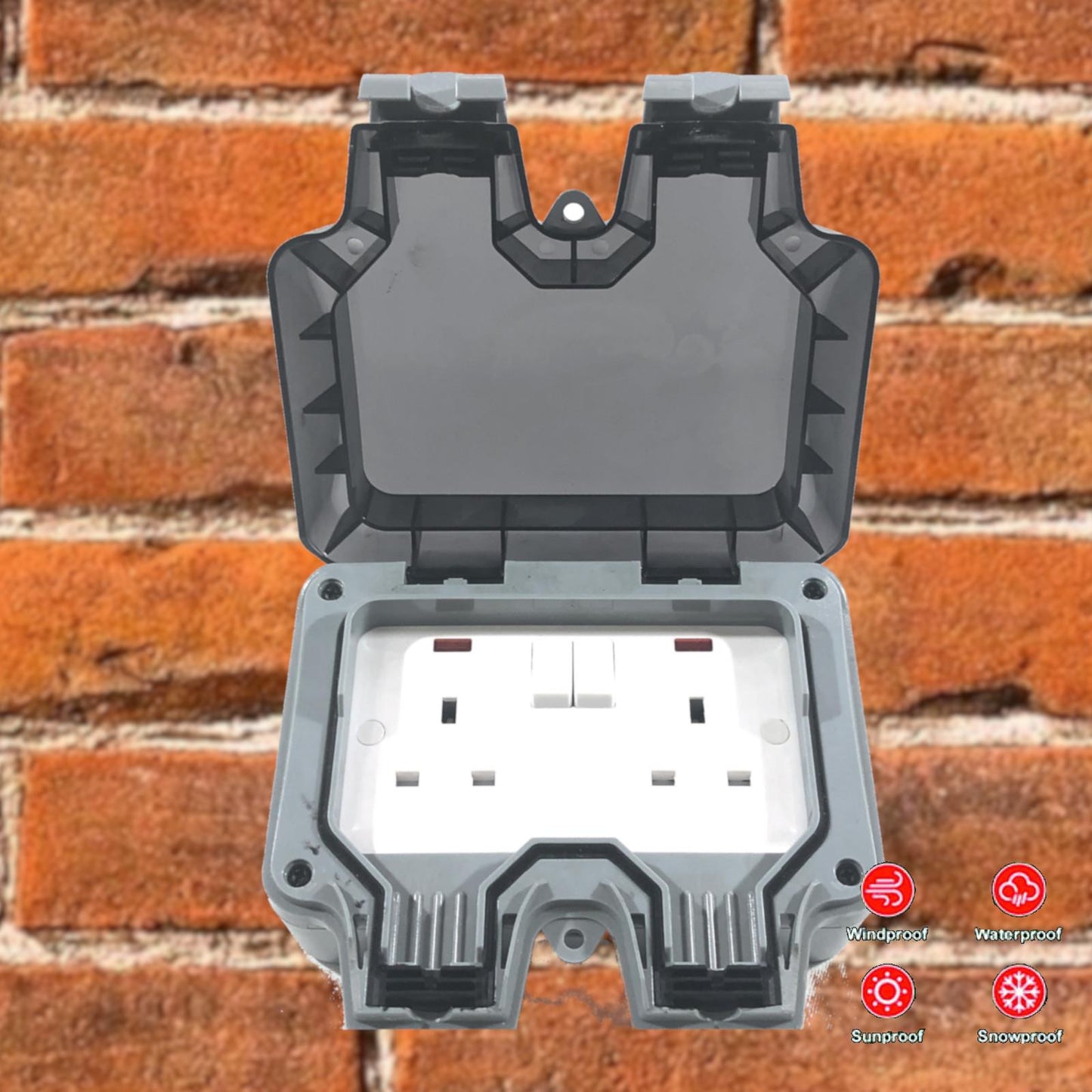 illucio 2 Gang 13 Amp Weatherproof Outdoor Switched Plug Socket