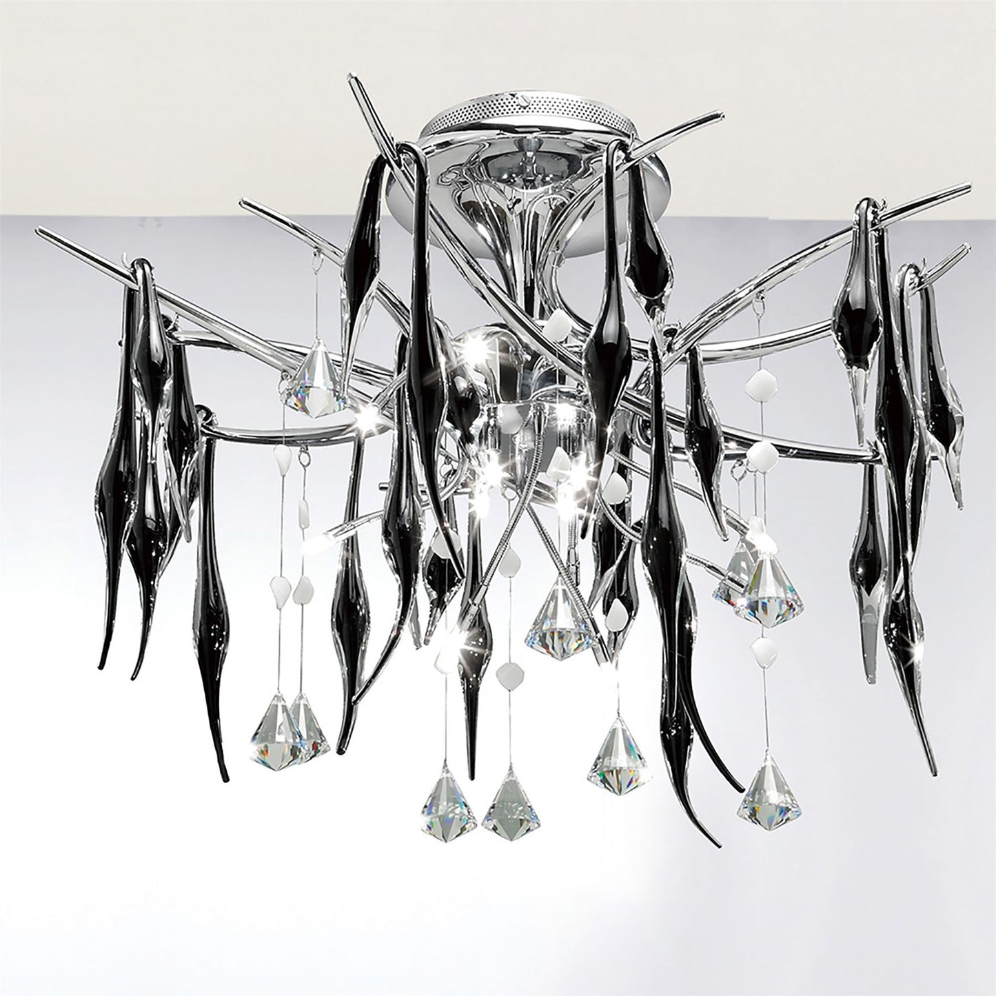 Diyas Cygnet 11 Light G4 Polished Chrome/Black Glass/Crystal, NOT LED/CFL Compatible Ceiling Pendant Light Fitting