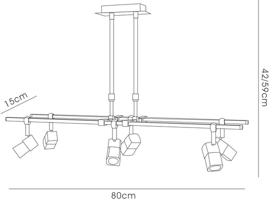 Diyas Ticino Rectangular Telescopic 6 Light G9 Satin Chrome Ceiling Pendant Light Fitting