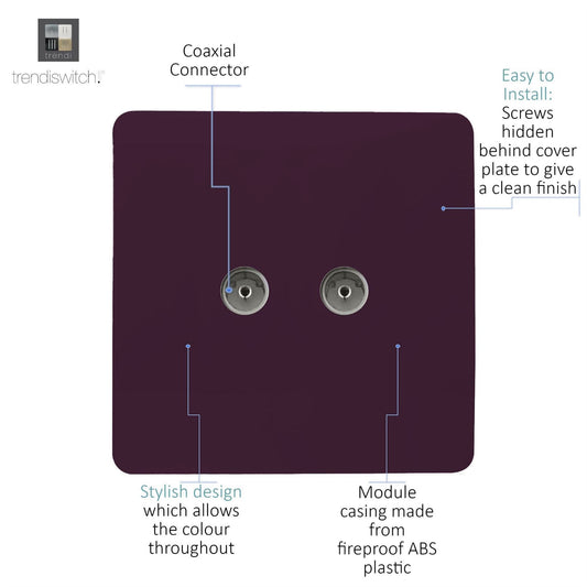 Trendi Artistic Modern Glossy Tactile 2 Gang TV Socket Plum