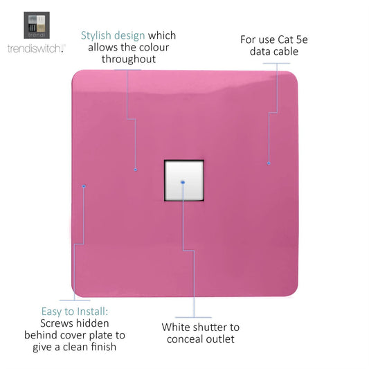 Trendi Artistic Modern Glossy Tactile RJ45 Cat 5e Ethernet Socket Pink