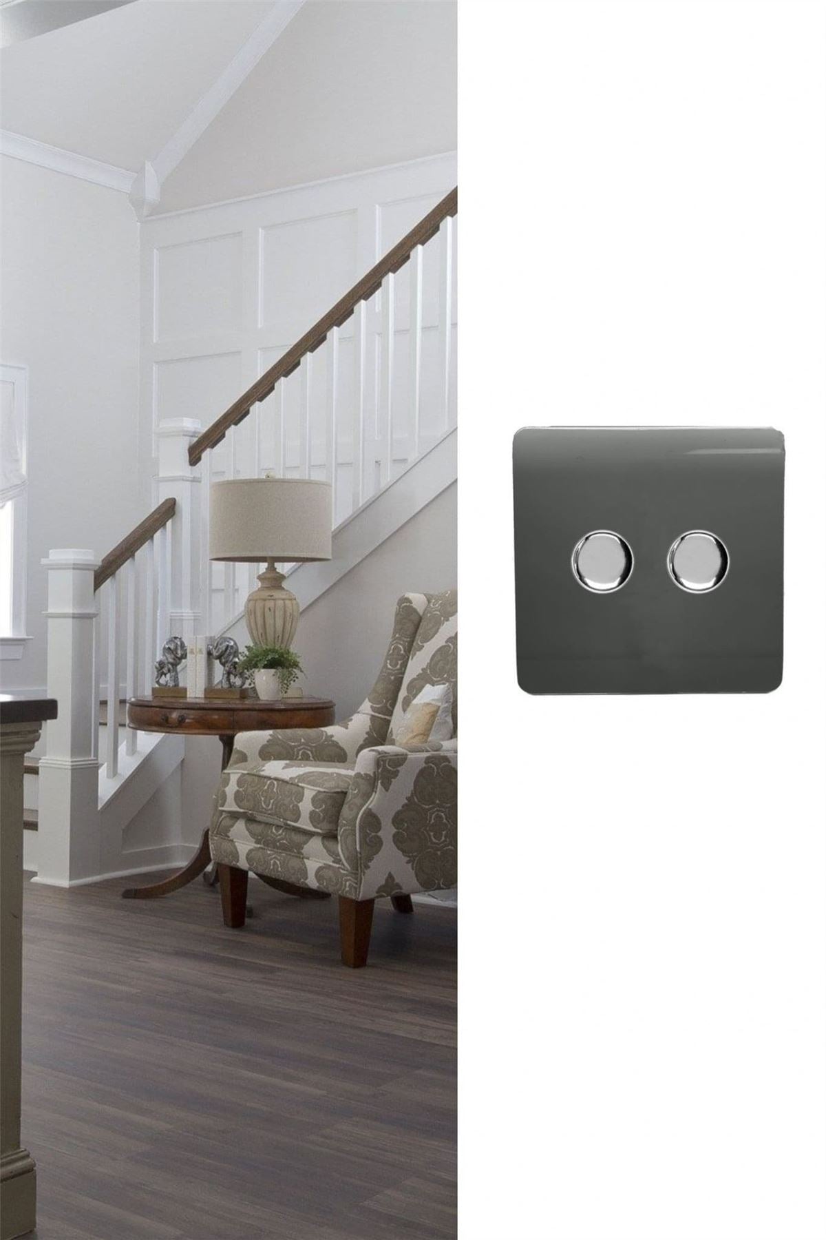 Trendi 2 Gang 2 Way 240V 100w LED Dimmer Screwless Raised Front Plate Plastic Artistic Modern Glossy 10 Amp Chrome Single Electrical Wall Light Switch in Bright Teal - ART-2LDMBT