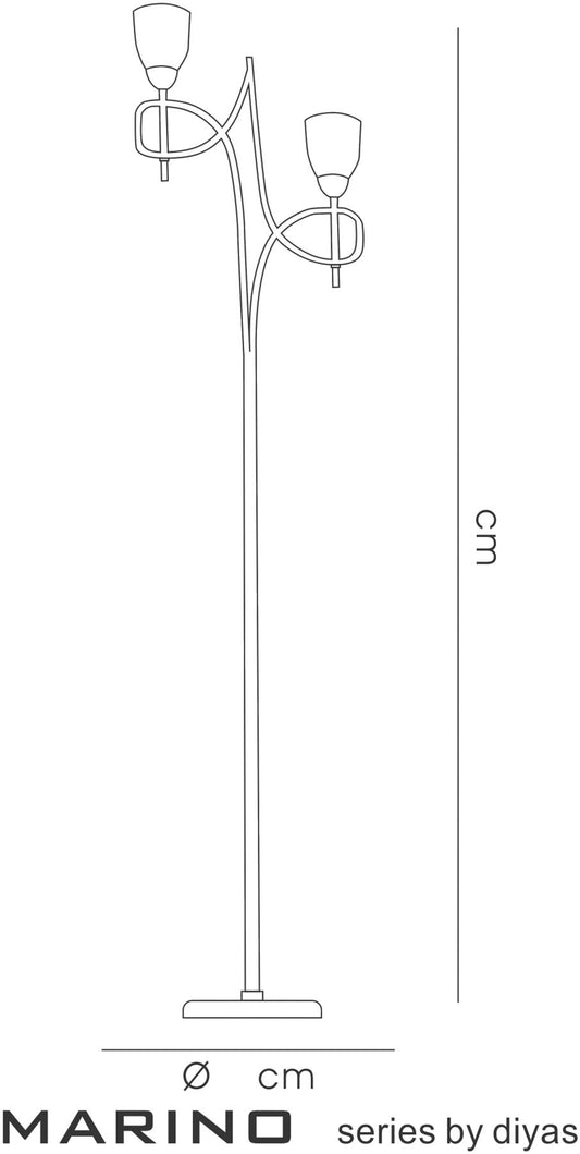Diyas San Marino Floor Lamp with In-Line Switch 2 Light E14 Cream/French Gold/Opal Glass