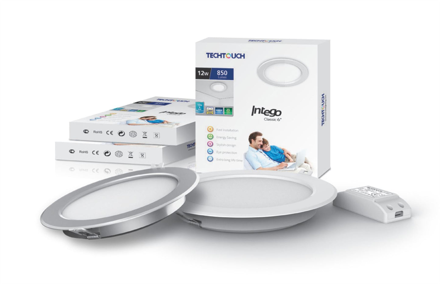 Techtouch Intego Classic Intego Round Classic 6 Inch 12W Warm White 850lm (Aluminium Finish), Cut Out: 165mm, 3yrs Warranty Recessed