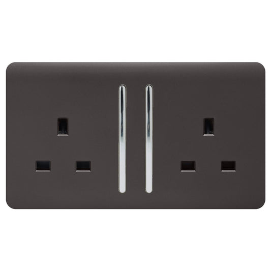 Trendi 2 Gang Artistic Modern Glossy 13 Amp Switched Plug Socket Dark Brown (7 Pack)