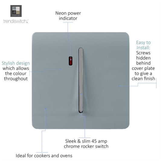 Trendi Artistic Modern Glossy 20 A Tactile Light Switch & Neon Insert Cool Grey