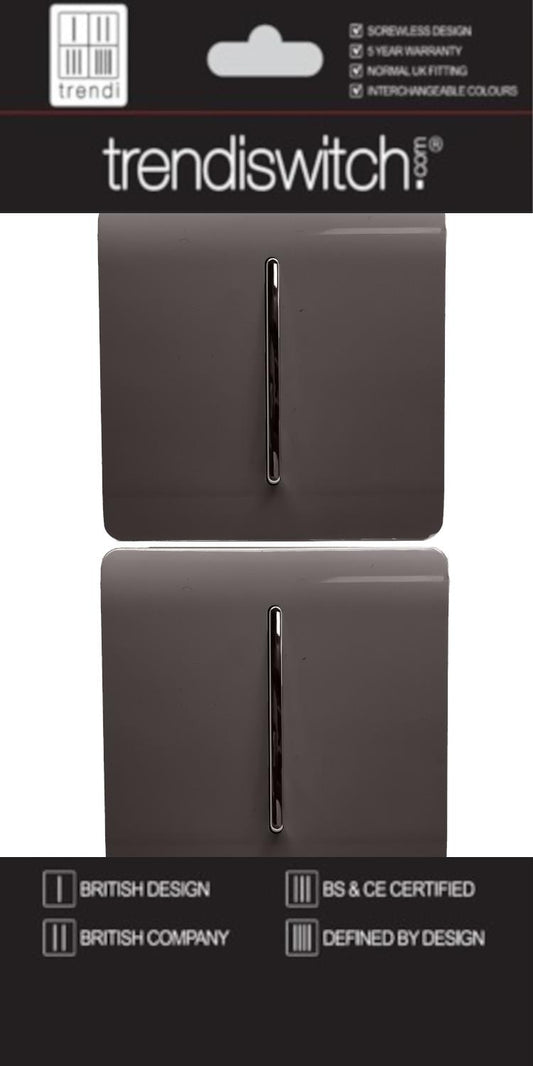 Trendi 2 Gang 2 Way 240V Screwless Artistic Modern Glossy 10 Amp Chrome Rocker Electrical Wall Light Switch in Dark Mocha Brown (2 pack)