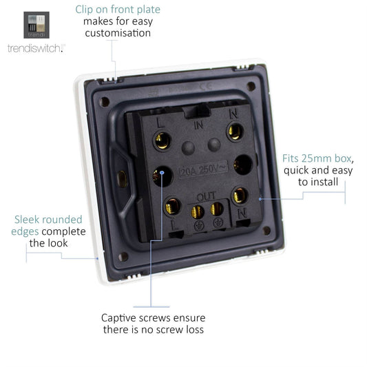 Trendi Artistic Modern Glossy 20 A Tactile Light Switch & Neon Insert Light Grey