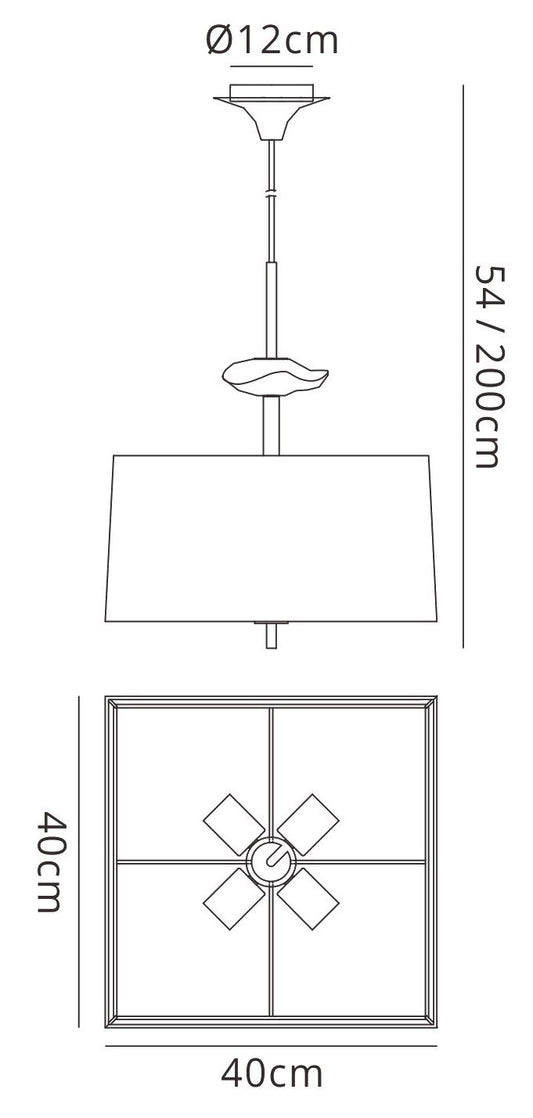 Mantra M0784 Akira Square Pendant 4 Light E27, Polished Chrome/Frosted Glass with Black Shade