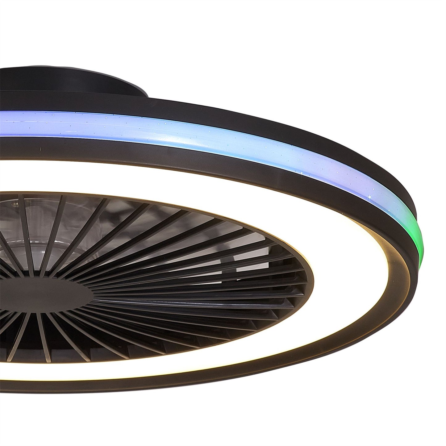 Gamer 53cm 60W LED Dimmable White/RGB Ceiling Light With Built-In 26W DC Reversible Fan, c/w Remote Control, 4200lm, Black