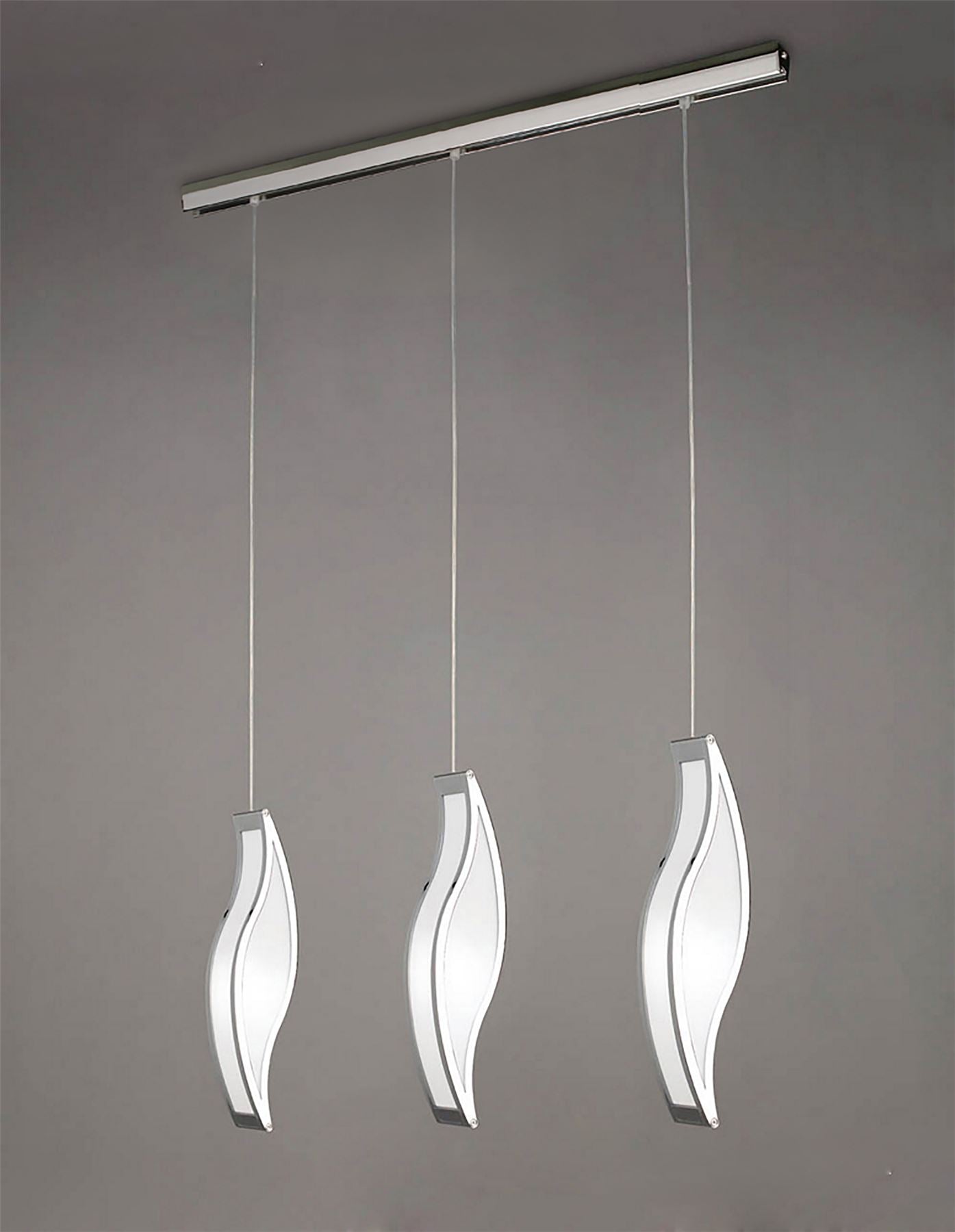 Mantra Sintesys GU10 Sintesys Linear Pendant 3 Drop GU10 3 Light Bar Polished Chrome, CFL Lamps INCLUDED
