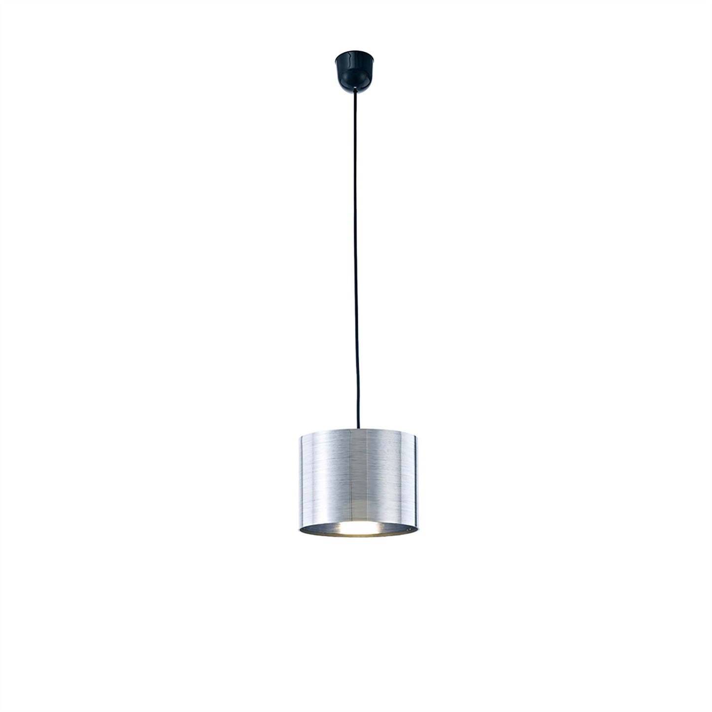 Deco Dako Black Pendant 1 Light E27 with 200 x 150mm Metallic Chrome Finish Cylinder Shade, c/w Ceiling Bracket