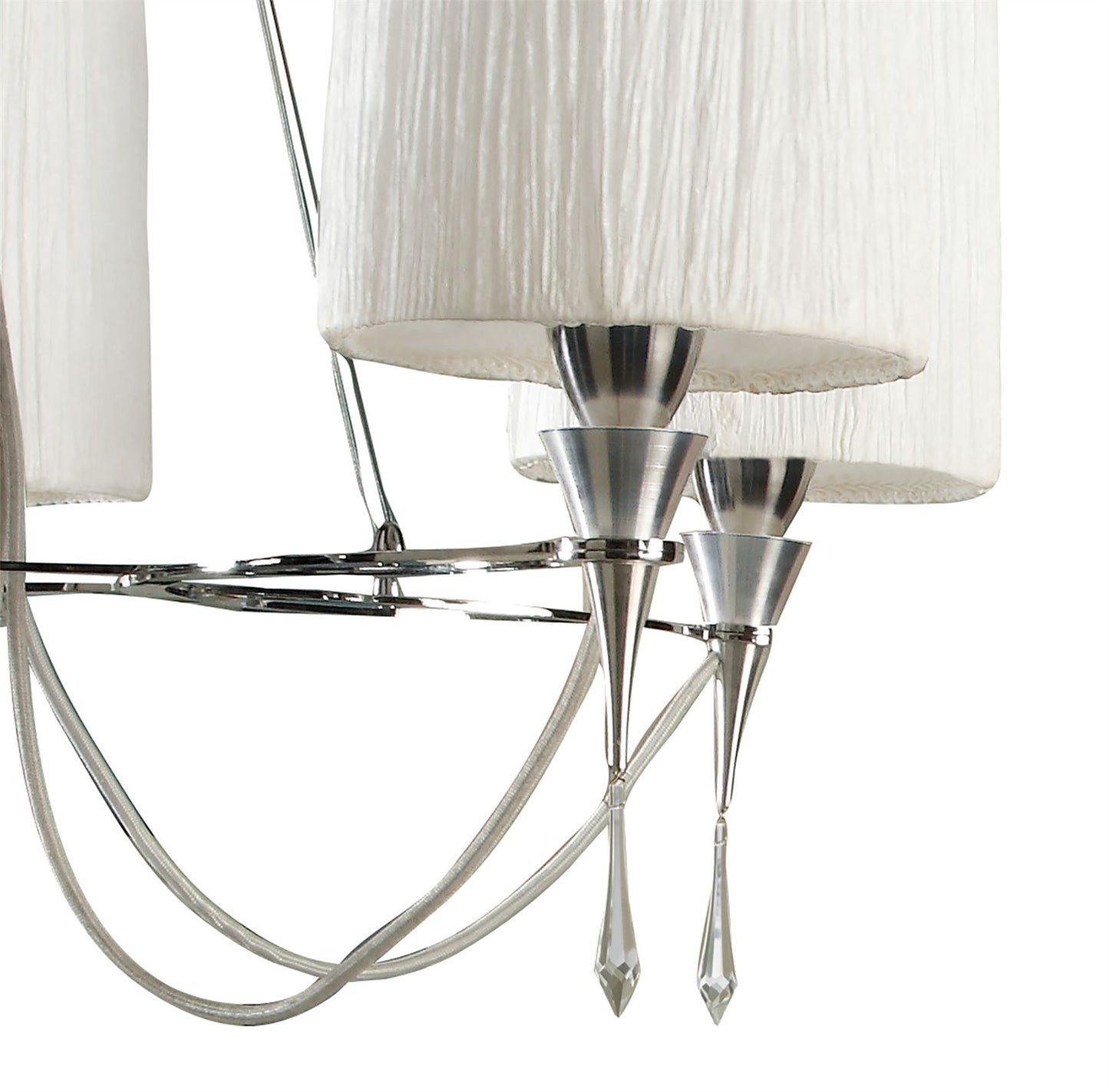 Mantra Lucca 70cm Pendant 5 Light E27, Polished Chrome with White Shades & Clear Crystal