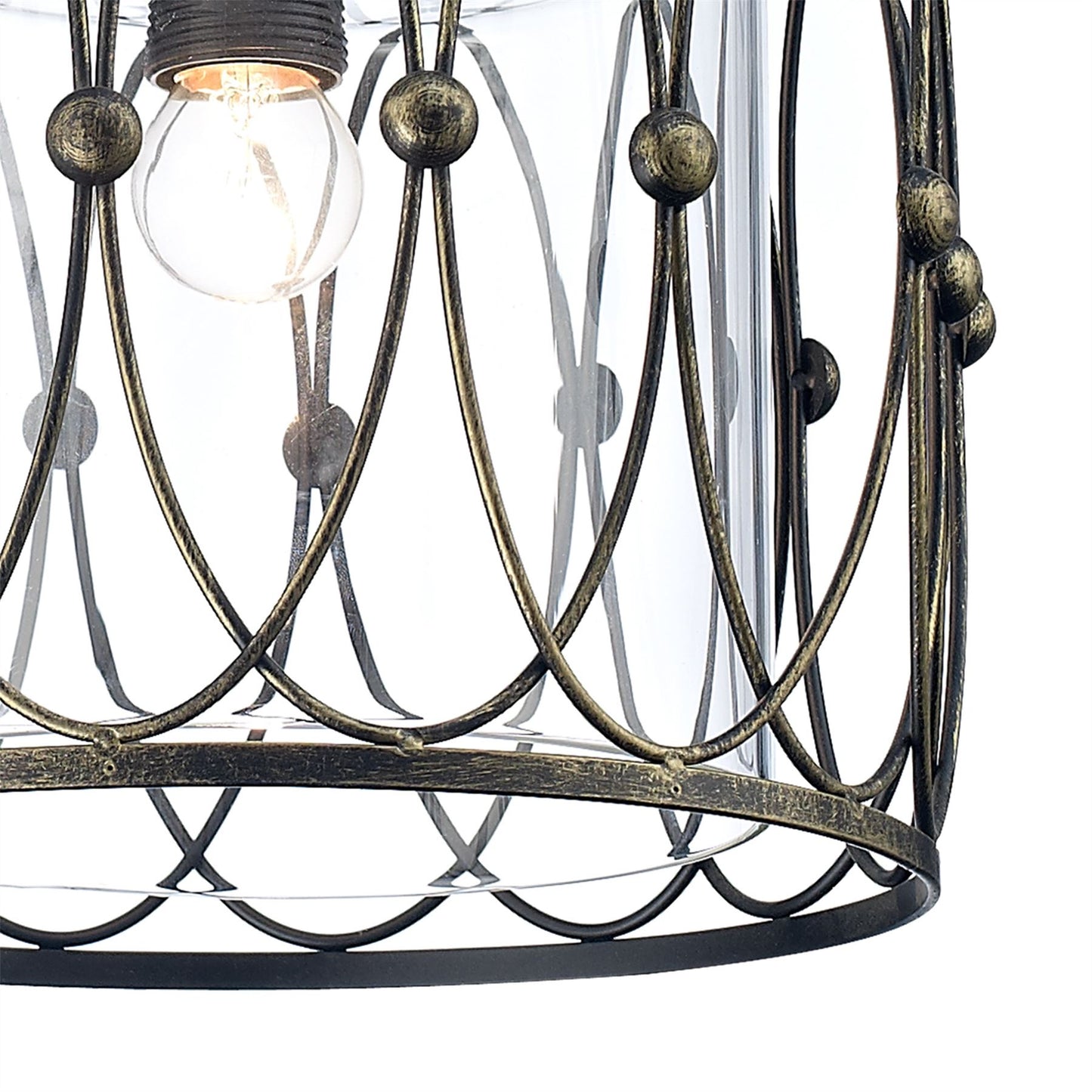 Diyas Malcolm 31cm Single 1 Light E27 Black/Gold with Clear Glass Ceiling Pendant Light Fitting