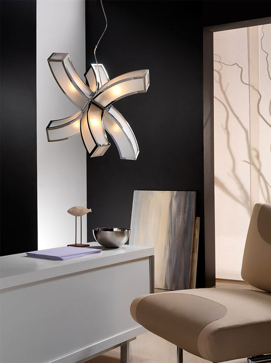 Mantra Duna GU10 66cm Pendant 6 arms 6 Light L1/SGU10, Polished Chrome/White Acrylic, CFL Lamps INCLUDED