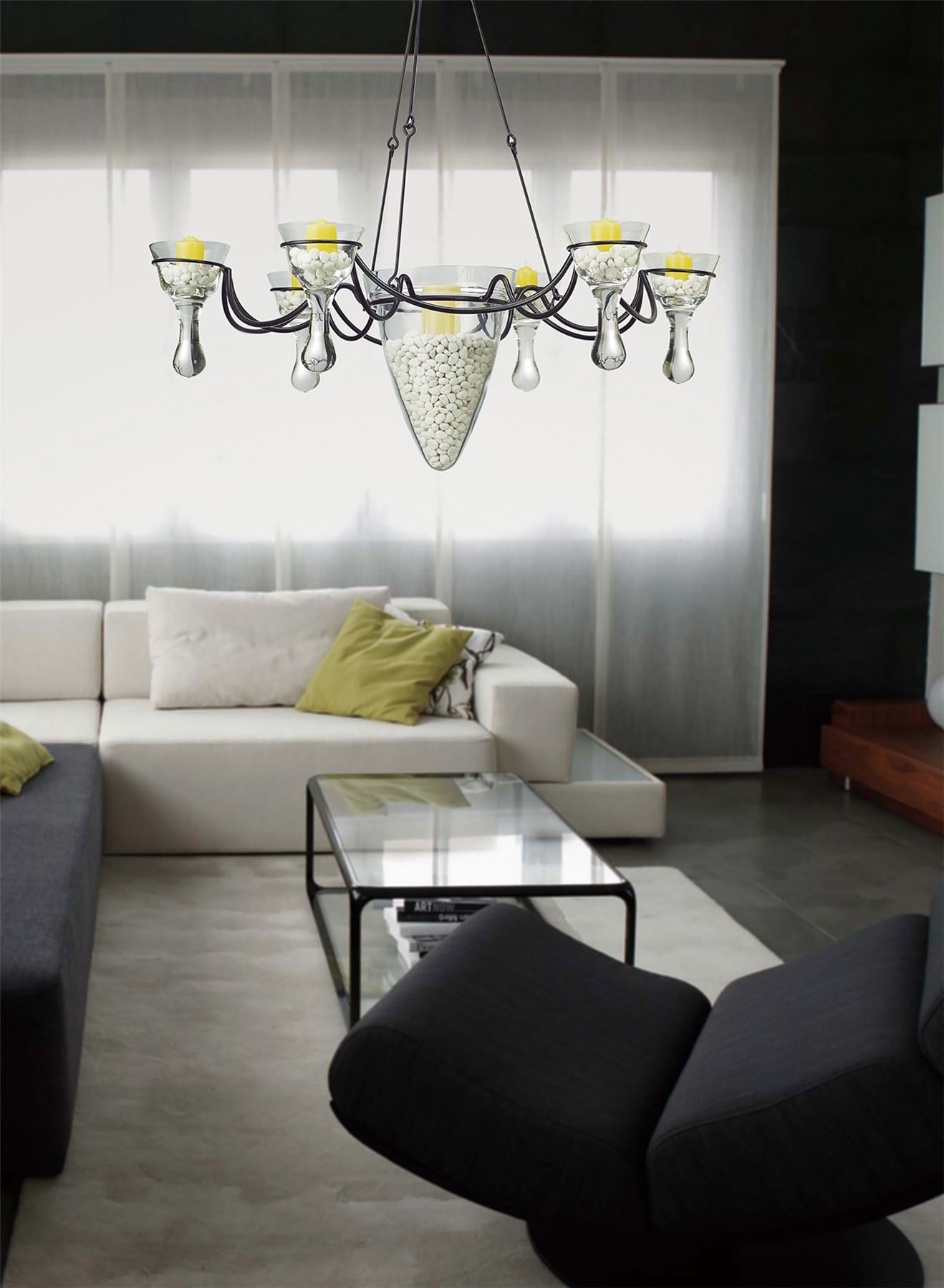 Diyas Home (DH) Tessa 6 Arm Black/Clear Glass Ceiling Pendant Light Fitting