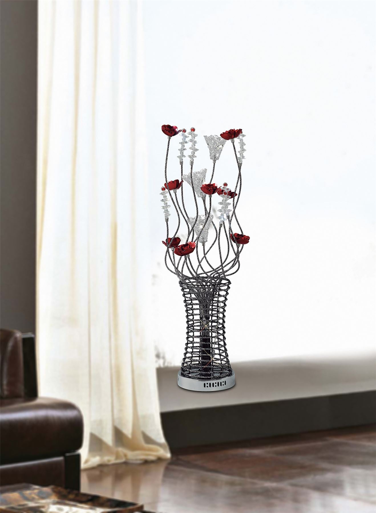 Diyas Home Rouge Aluminium (DH) Rouge Crystal Table Lamp 5 Light G4 Black/Red/Chrome, NOT LED/CFL Compatible
