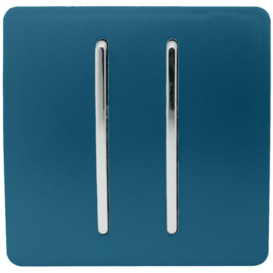 Trendi 2 Gang 2 Way 240V Screwless Artistic Modern Glossy 10 Amp Chrome Rocker Electrical Wall Light Switch in Midnight Blue (2 pack)
