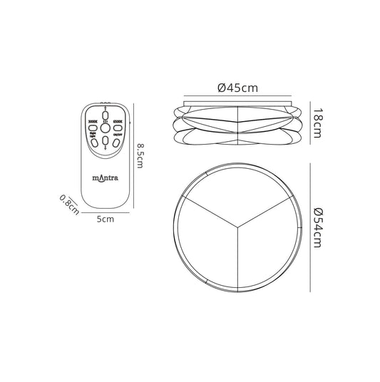 Mantra M5956 Lascas Flush 54cm Round 55W LED 3000-6500K Tuneable, 3800lm, Remote ControlWhite, 3yrs Warranty - M5956 Ceiling