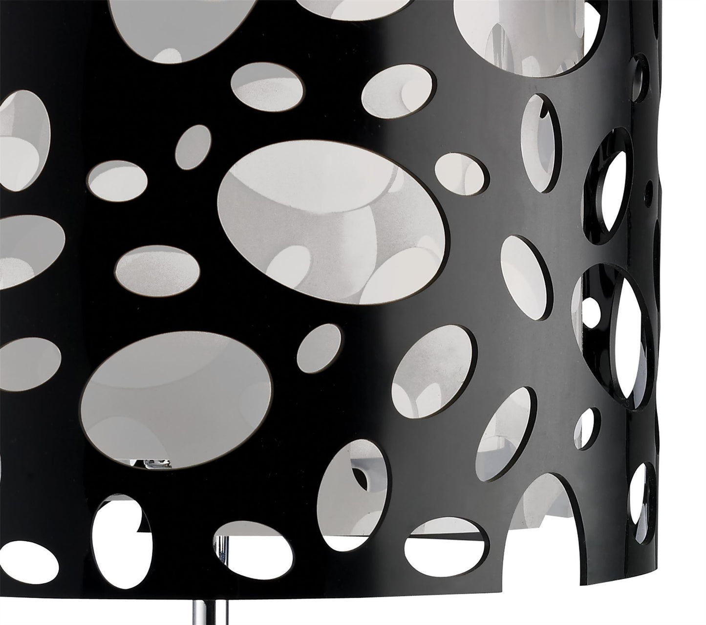 Mantra Lupin Table Lamp 1 Light E27, Gloss Black/White Acrylic/Polished Chrome, CFL Lamps INCLUDED