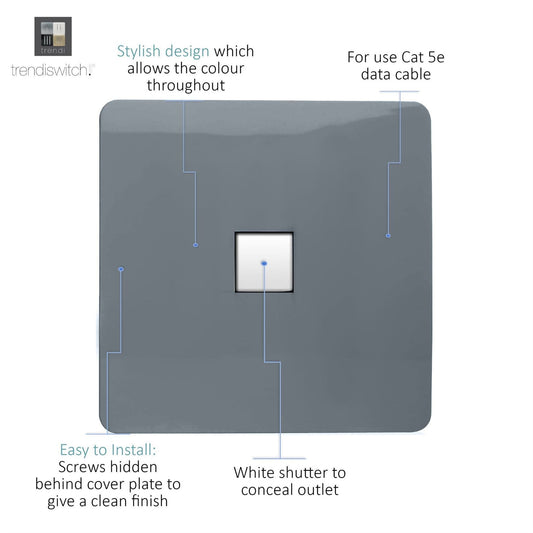 Trendi Artistic Modern Glossy Tactile RJ45 Cat 5e Ethernet Socket Warm Grey