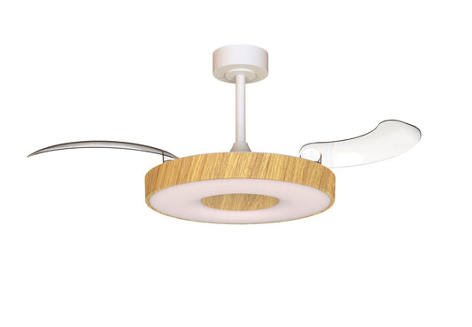 Coin Fan M 49cm 40W LED Dimmable Ceiling With Built-In 30W DC Fan, 3000-5000K Remote, APP, Alexa & Google Voice Control, 6400lm, Wood/White