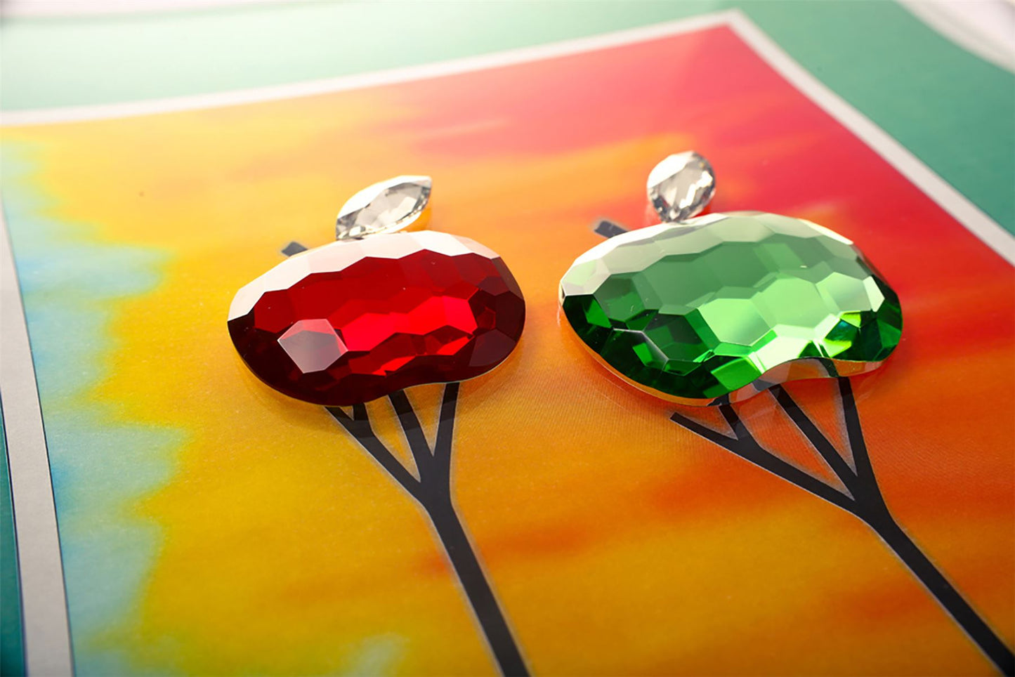 Diyas Home Crystal Wall Art (DH) Nature Apples, Black Frame, Amber, Green, Red Crystal Framed