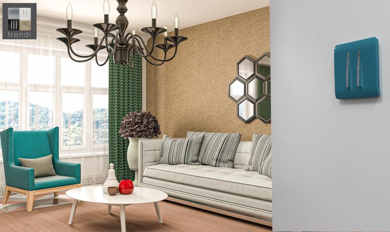 Trendi 2 Gang Artistic Modern Glossy Tactile Home Automation Switch Bright Teal