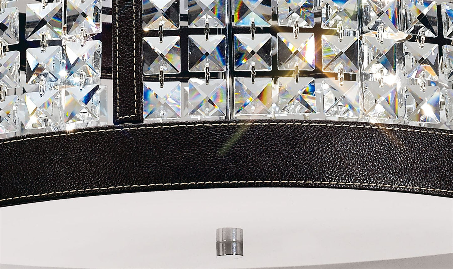 Diyas Celsa 45cm Flush 4 Light E14 Polished Chrome/Dark Brown Faux Leather/Crystal Ceiling Light Fitting