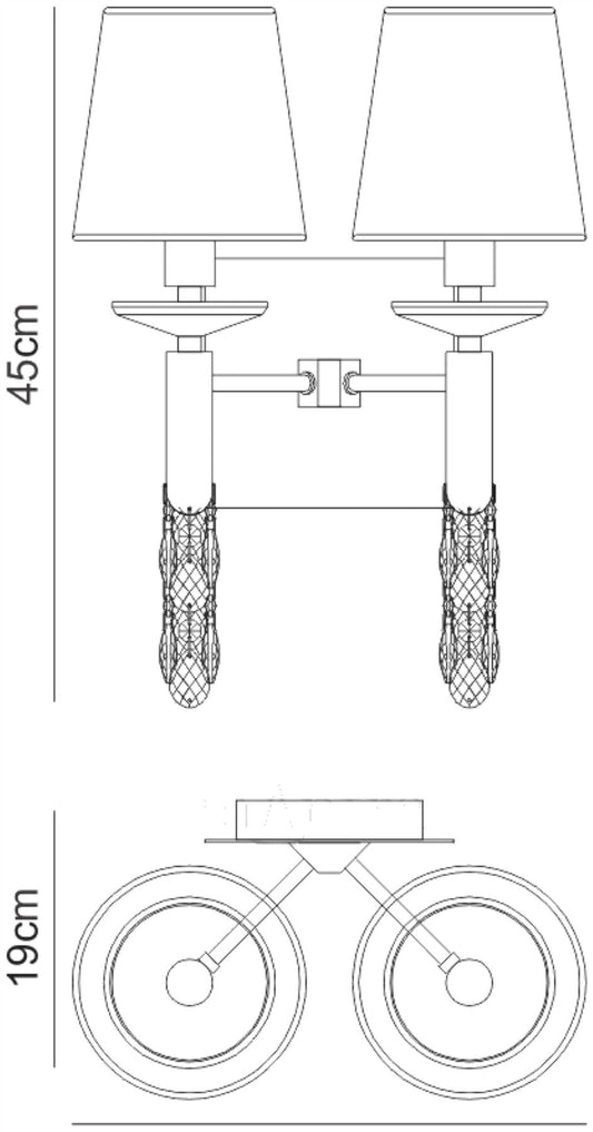 Mantra M3863/S Tiffany Wall Light Switched 2+2 Light E14+G9, Polished Chrome with White Shades & Clear Crystal - M3863/S