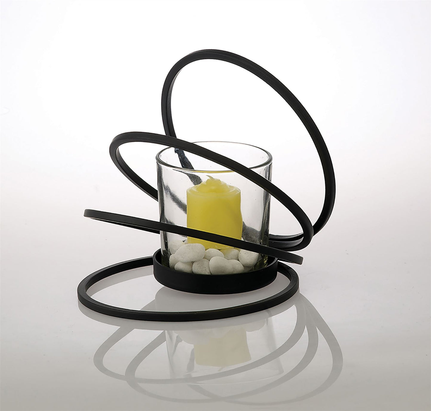 Diyas Home (DH) Oreo Candle Holder 4 Ring Small Black/Clear Glass Art
