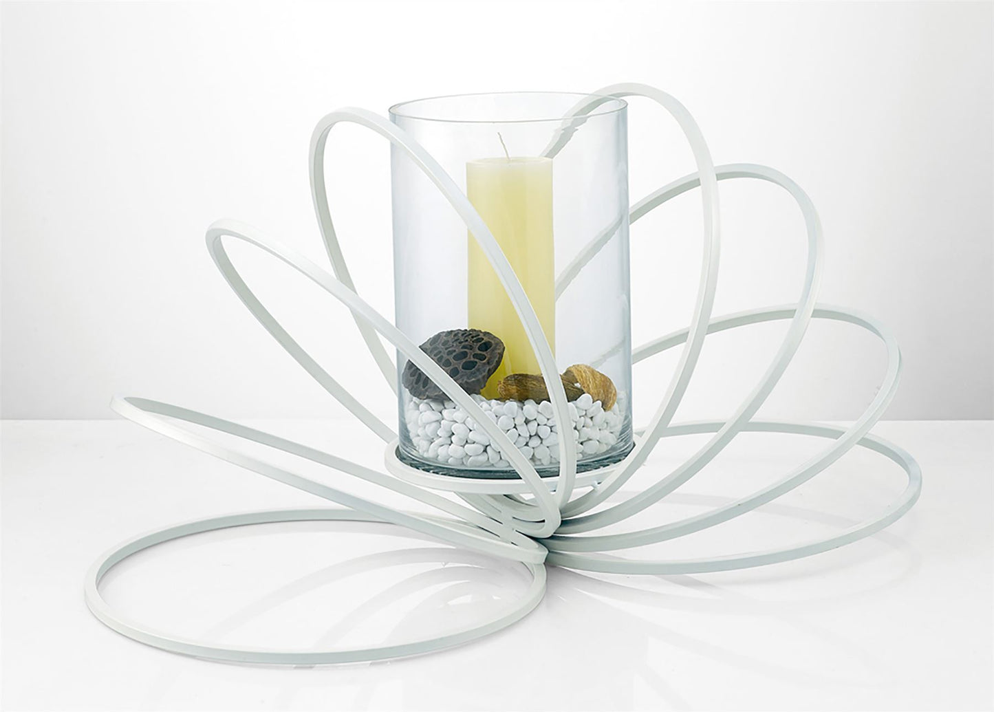 Diyas Home (DH) Oreo Candle Holder 8 Ring Large White/Clear Glass Art