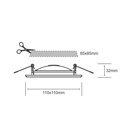 Techtouch Intego Ultra-Slim Square Small 8W Warm White 320lm, Cut Out: 85x85mm, 3yrs Warranty Recessed