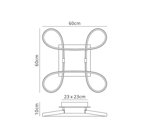Mantra M4990 Knot Square Ceiling 40W LED 4 Looped Arms 3000K, 3100lm, Silver/Frosted Acrylic/Polished Chrome, 3yrs Warranty - M4990 Ceiling