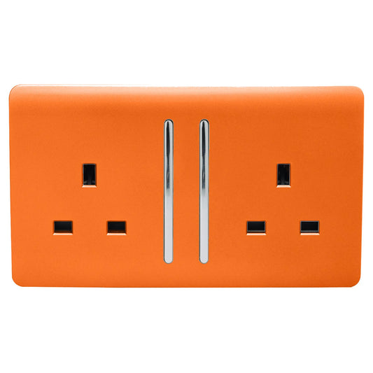 Trendi 2 Gang Artistic Modern Glossy 13 Amp Switched Tactile Plug Socket Orange (5 Pack)