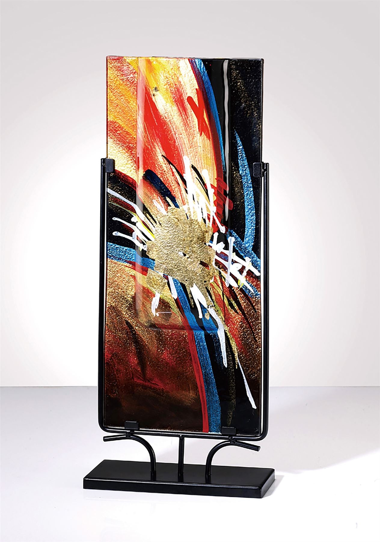 Diyas Home (DH) Nexus Glass Art Vase Rectangle with Stand Black/Orange/Multi-Colour Art