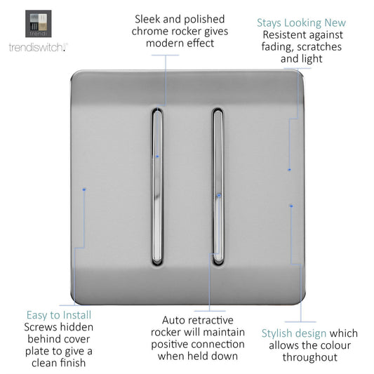 Trendi Artistic Modern Glossy Tactile Auto Retractive 2 Door Bell Switch Stainless Steel
