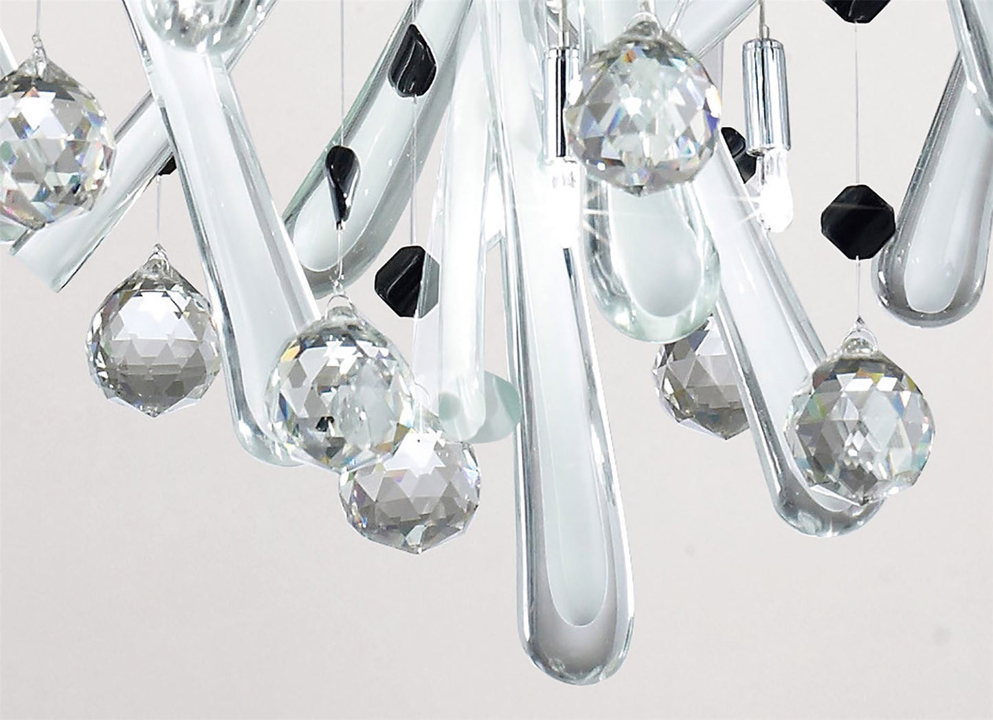 Diyas Class 45cm Round 10 Light G4 Polished Chrome/White Glass/Crystal, NOT LED/CFL Compatible Ceiling Pendant Light Fitting