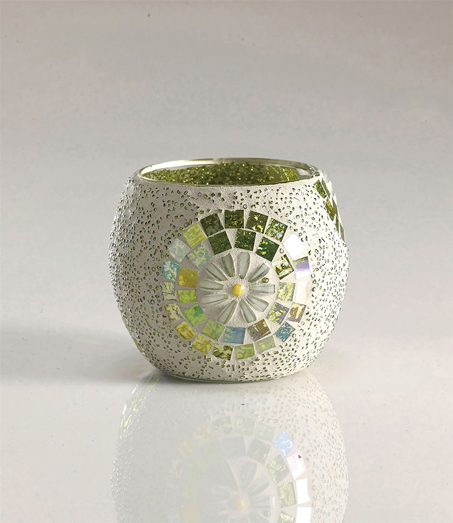 Diyas Home (DH) Floretta Mosaic Candle Holder Green/Silver/White Mosaic