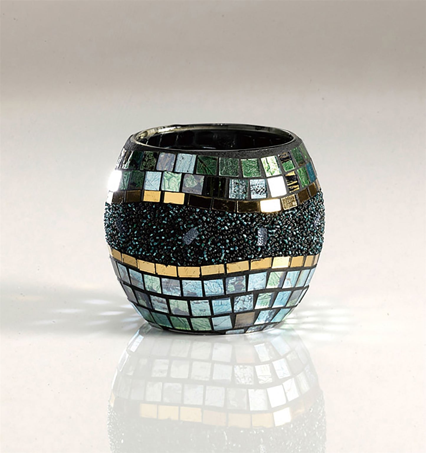 Diyas Home (DH) Addison Mosaic Candle Holder Small Blue/Silver/French Gold Mosaic