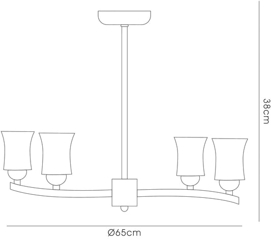 Diyas Toscano 65cm Semi Flush 4 Light G9 White/French Gold/Frosted Glass