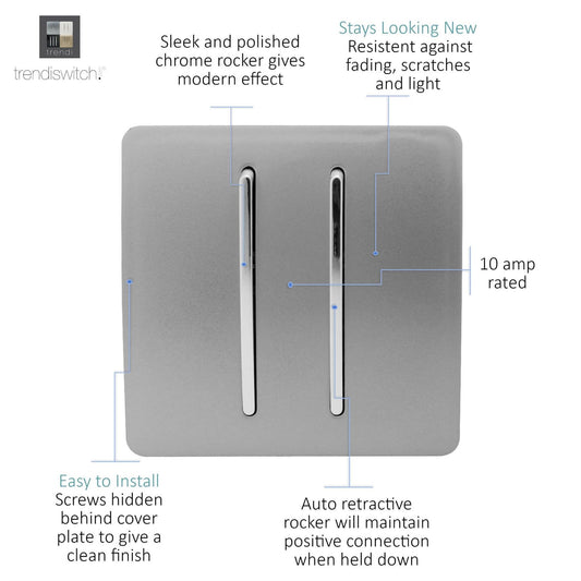 Trendi Artistic Modern Glossy Tactile Auto Retractive 2 Door Bell Switch Light Grey