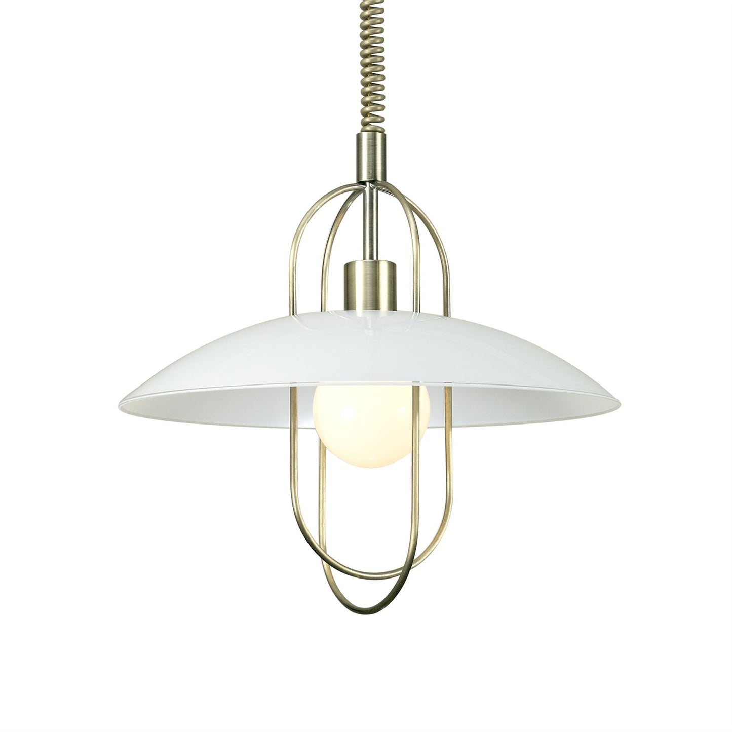 Deco Riva Rise & Fall Pendant 1 Light E27, Antique Brass/Opal White Glass Shade