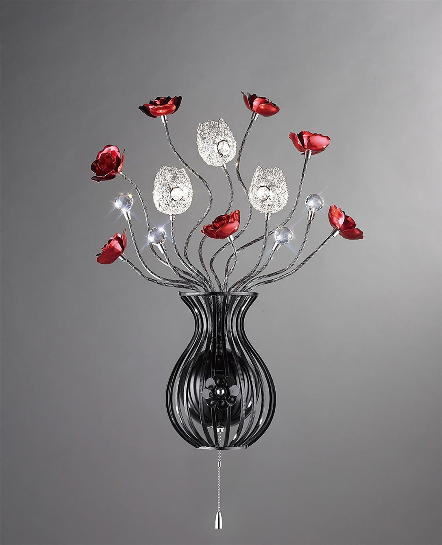 Diyas Home Bonita Aluminium (DH) Bonita Wall Light 3 Light G4 Black/Red/Crystal, NOT LED/CFL Compatible