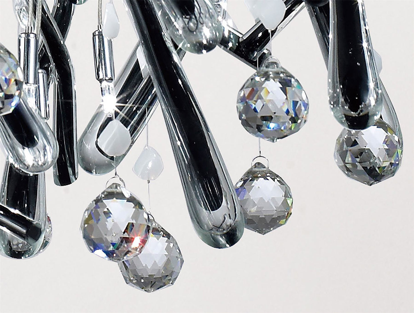 Diyas Class 60cm Round 20 Light G4 Polished Chrome/Black Glass/Crystal, NOT LED/CFL Compatible Ceiling Pendant Light Fitting